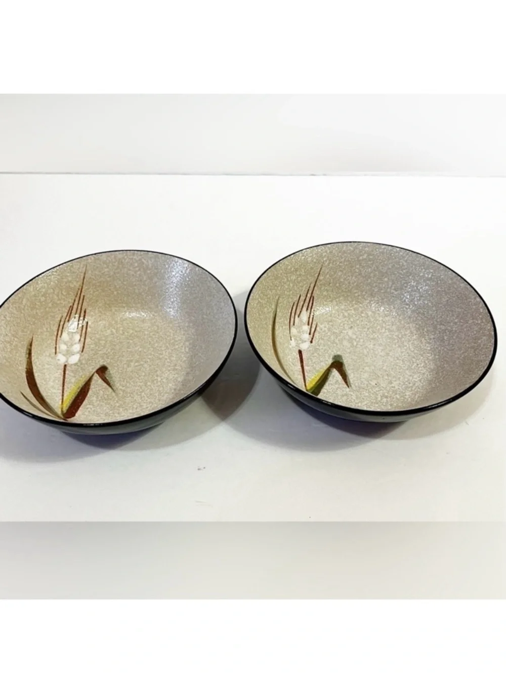 Ucagco Japan Wild Rice Stoneware Coup Cereal Bowl Oven Proof Black Lacquer 6 In